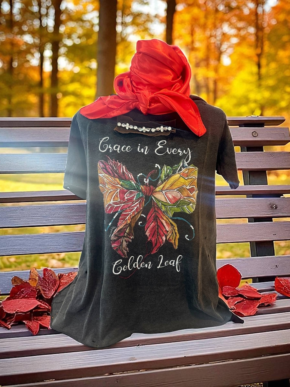 🔥BRAND NEW Grace in Every Golden Leaf Tattered 3/4 Tee,A Rare Bird,New Design - Picture 4 of 4